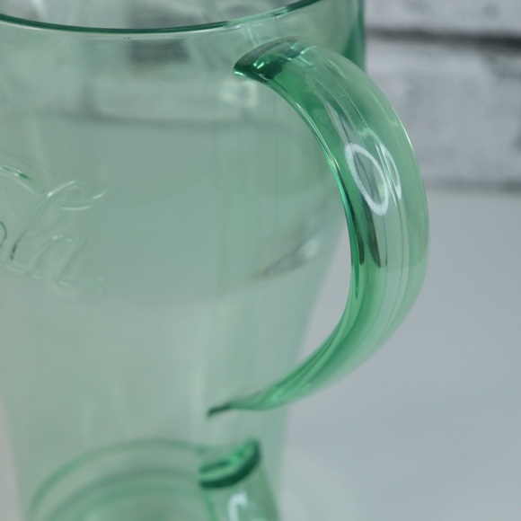 Vintage Coca Cola Green Glass Pitcher Plastic Large Fluted Pitcher 9.25 inches - Picture 4 of 7